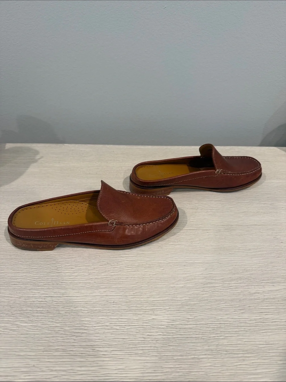Cole Haan Chestnut Brown Leather Slip-On Mule Loafers